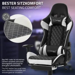Gamingstuhl mit ausziehbarer Fußstütze 2D Armlehne Schwarz/Weiß aus Kunstleder ML-Design