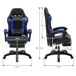 Gaming Stuhl mit Fußstütze und Armlehne Schwarz-Blau, aus Kunstleder ML-Design