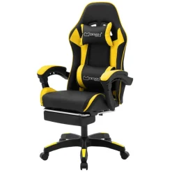 Gaming Stuhl mit Fußstütze und Armlehne Schwarz-Gelb, aus Kunstleder ML-Design