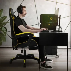 Gaming Stuhl mit Fußstütze und Armlehne Schwarz-Gelb, aus Kunstleder ML-Design