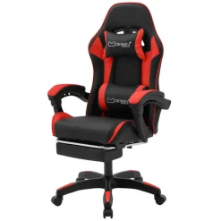 Gaming Stuhl mit Fußstütze und Armlehne Schwarz-Rot, aus Kunstleder ML-Design