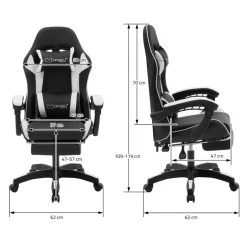 Gaming Stuhl mit Fußstütze und Armlehne Schwarz-Weiß, aus Kunstleder ML-Design