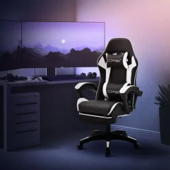 Gaming Stuhl mit Fußstütze und Armlehne Schwarz-Weiß, aus Kunstleder ML-Design