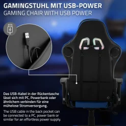 Gamingstuhl mit RGB Beleuchtung & Bluetoothboxen Schwarz/Blau aus Kunstleder ML-Design