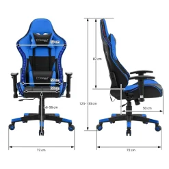 Gamingstuhl mit RGB Beleuchtung & Bluetoothboxen Schwarz/Blau aus Kunstleder ML-Design