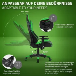 Gamingstuhl mit RGB Beleuchtung & Bluetoothboxen Schwarz/Grün aus Kunstleder ML-Design