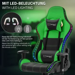 Gamingstuhl mit RGB Beleuchtung & Bluetoothboxen Schwarz/Grün aus Kunstleder ML-Design