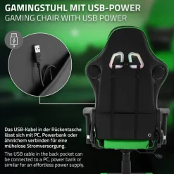 Gamingstuhl mit RGB Beleuchtung & Bluetoothboxen Schwarz/Grün aus Kunstleder ML-Design