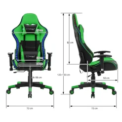 Gamingstuhl mit RGB Beleuchtung & Bluetoothboxen Schwarz/Grün aus Kunstleder ML-Design