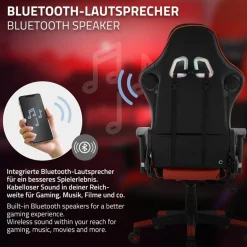 Gamingstuhl mit RGB Beleuchtung & Bluetoothboxen Schwarz/Rot aus Kunstleder ML-Design