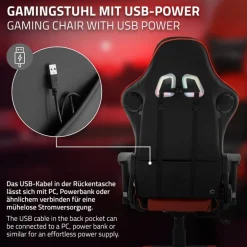 Gamingstuhl mit RGB Beleuchtung & Bluetoothboxen Schwarz/Rot aus Kunstleder ML-Design