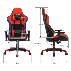 Gamingstuhl mit RGB Beleuchtung & Bluetoothboxen Schwarz/Rot aus Kunstleder ML-Design