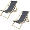 Gartenliege Holz 2er Set Beachstuhl klappbarer Strandstuhl Strandliege Campingliege Sonnenliege Anthrazit Klappliegestuhl Relaxliege