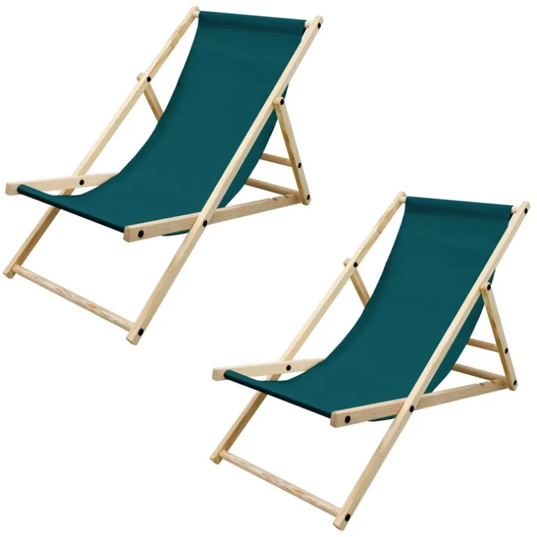 Gartenliege Holz 2er Set Beachstuhl klappbarer Strandstuhl Strandliege Campingliege Sonnenliege Dunkelgrün Klappliegestuhl Relaxliege