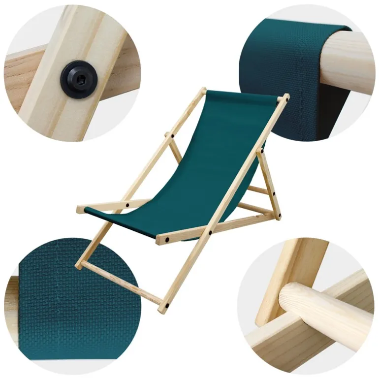 Gartenliege Holz 2er Set Beachstuhl klappbarer Strandstuhl Strandliege Campingliege Sonnenliege Dunkelgrün Klappliegestuhl Relaxliege