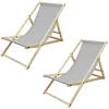 Gartenliege Holz 2er Set Beachstuhl klappbarer Strandstuhl Strandliege Campingliege Sonnenliege Hellgrau Klappliegestuhl Relaxliege
