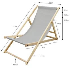 Gartenliege Holz 2er Set Beachstuhl klappbarer Strandstuhl Strandliege Campingliege Sonnenliege Hellgrau Klappliegestuhl Relaxliege