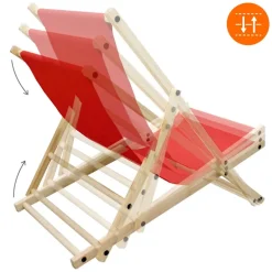 Gartenliege Holz 2er Set Beachstuhl klappbarer Strandstuhl Strandliege Campingliege Sonnenliege Rot Klappliegestuhl Relaxliege