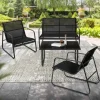 Gartenmöbel Set Loungegarnitur 4-Teilig Schwarz aus Stahl und Textil ML-Design