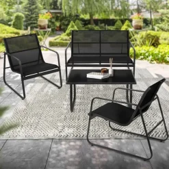 Gartenmöbel Set Loungegarnitur 4-Teilig Schwarz aus Stahl und Textil ML-Design