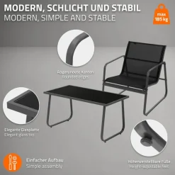 Gartenmöbel Set Loungegarnitur 4-Teilig Schwarz aus Stahl und Textil ML-Design