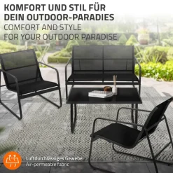 Gartenmöbel Set Loungegarnitur 4-Teilig Schwarz aus Stahl und Textil ML-Design
