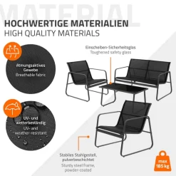 Gartenmöbel Set Loungegarnitur 4-Teilig Schwarz aus Stahl und Textil ML-Design
