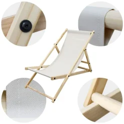 Gartenstuhl Strandliege Liegestuhl Sonnenliege Beige aus Holz klappbar