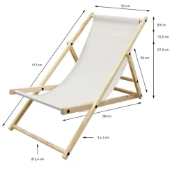Gartenstuhl Strandliege Liegestuhl Sonnenliege Beige aus Holz klappbar