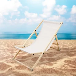 Gartenstuhl Strandliege Liegestuhl Sonnenliege Beige aus Holz klappbar