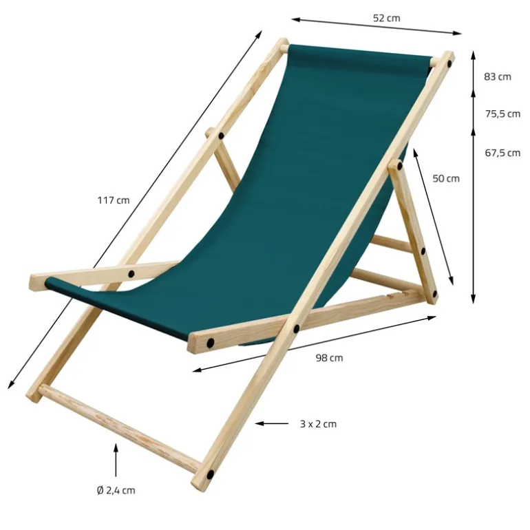 Gartenstuhl Strandliege Liegestuhl Sonnenliege Dunkelgrün aus Holz klappbar