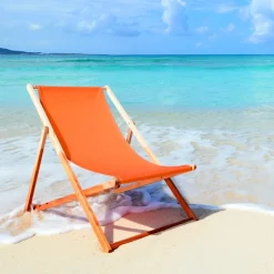 Gartenstuhl Strandliege Liegestuhl Sonnenliege Orange aus Holz klappbar
