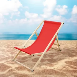 Gartenstuhl Strandliege Liegestuhl Sonnenliege Rot aus Holz klappbar