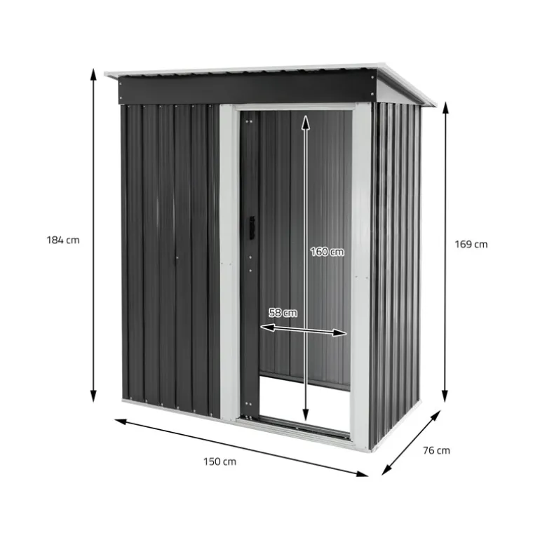 Gerätehaus 150x184x76 cm Grau aus Metall ML-Design