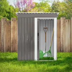 Gerätehaus 150x184x76 cm Hellgrau aus Metall ML-Design