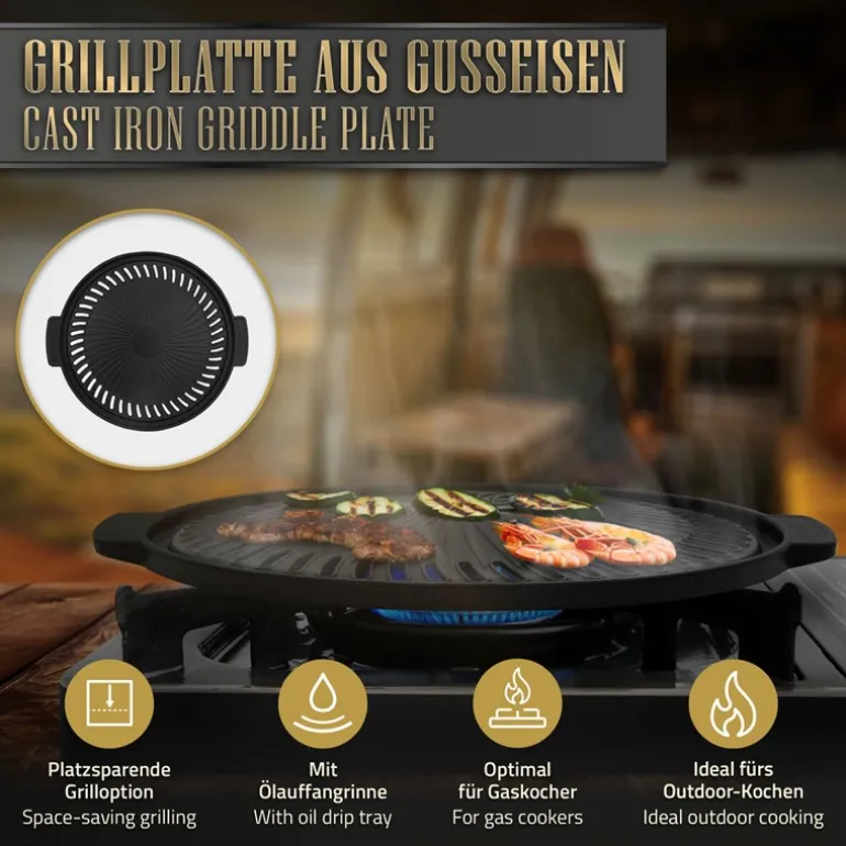 Grillplatte mit zwei Griffen Ø 32 cm aus Gusseisen BBQ#BOSS
