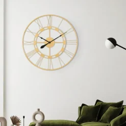 Große Wanduhr Ø 85 cm Altgold aus Eisen mit römischen Ziffern WOMO-Design