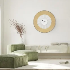 Große Wanduhr Ø 85 cm Weiß/Natur aus Holz mit römischen Ziffern WOMO-Design