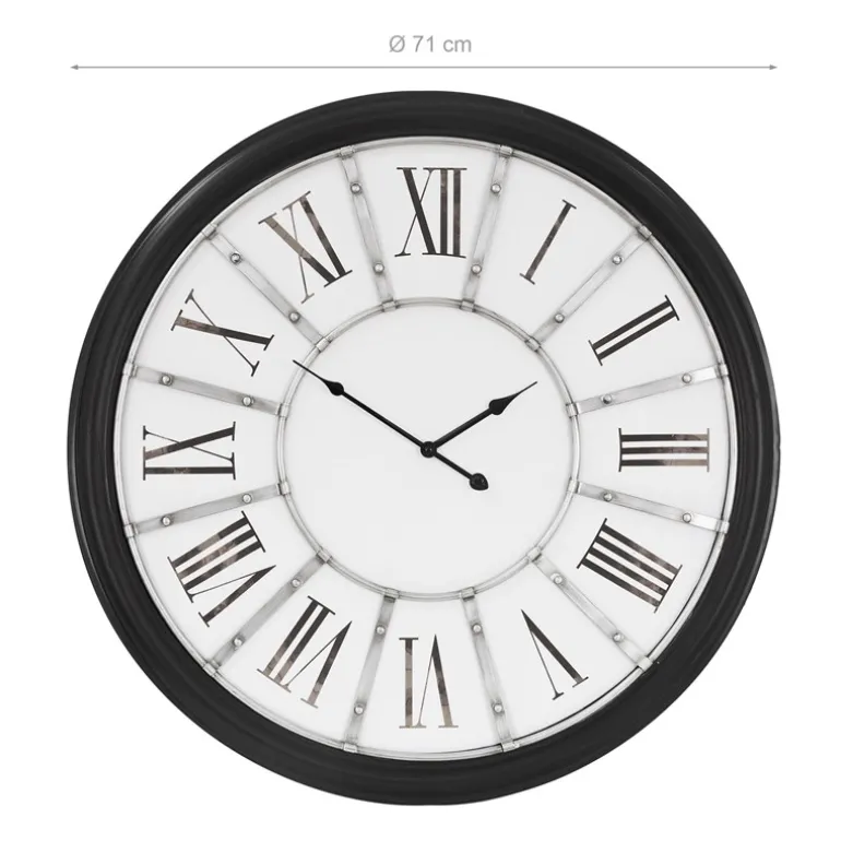 Große Wanduhr Ø 71 cm Weiß/Schwarz aus Holz mit römischen Ziffern WOMO-Design