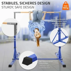 Gymnastik Turnreck faltbar, Blau, Gymnastikstange für Kinder, Reckstange höhenverstellbar 95,5-150 cm Hauki