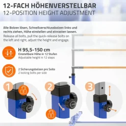 Gymnastik Turnreck faltbar, Blau, Gymnastikstange für Kinder, Reckstange höhenverstellbar 95,5-150 cm Hauki