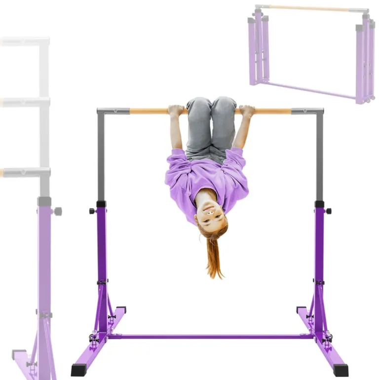 Gymnastik Turnreck faltbar, Lila, Gymnastikstange für Kinder, Reckstange höhenverstellbar 95,5-150 cm Hauki
