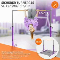 Gymnastik Turnreck faltbar, Lila, Gymnastikstange für Kinder, Reckstange höhenverstellbar 95,5-150 cm Hauki