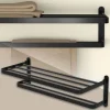 Handtuchhalter ohne Bohren klappbar mit Klebepads 58 cm Schwarz aus Aluminium ML-Design