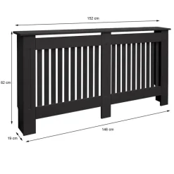 Heizkörperverkleidung 152x19x82 cm Landhaus Schwarz aus MDF