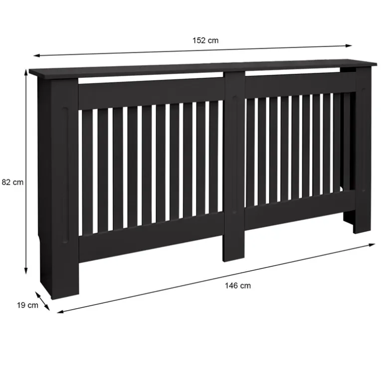Heizkörperverkleidung 152x19x82 cm Landhaus Schwarz aus MDF
