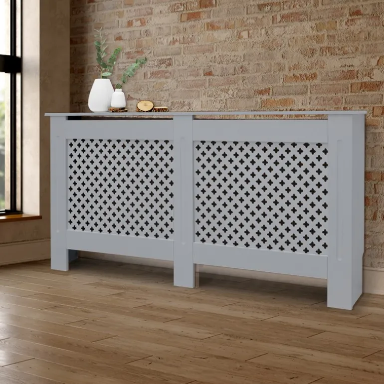 Heizkörperverkleidung 152x19x82 cm Raute Grau aus MDF ML-Design