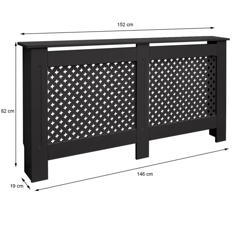 Heizkörperverkleidung 152x19x82 cm Raute Schwarz aus MDF