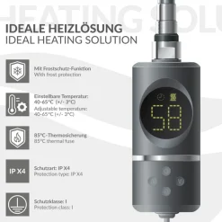 Heizstab 1200W Anthrazit mit Thermostat und LCD Bildschirm LuxeBath