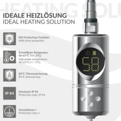 Heizstab 1200W Chrome mit Thermostat und LCD Bildschirm LuxeBath